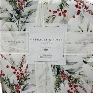Cabbage and Roses Christmas Foliage Fir Ruby Queen Comforter Set 90”x90”